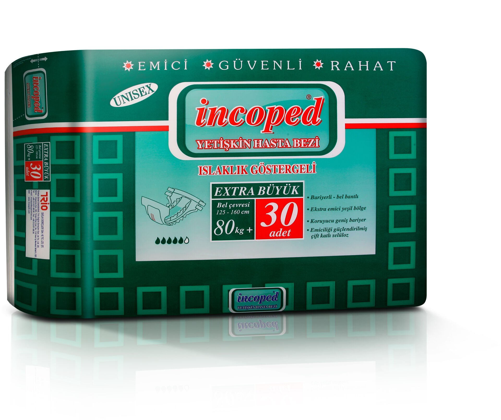 İncoped Belbantlı Hasta Bezi Islaklık Göstergeli X Large 30 Adet x 4 (Polietilen)